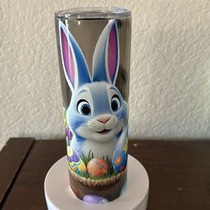Blue Bunny With Easter Eggs 20 oz Straight Skinny Tumbler with Plastic Lid/Straw